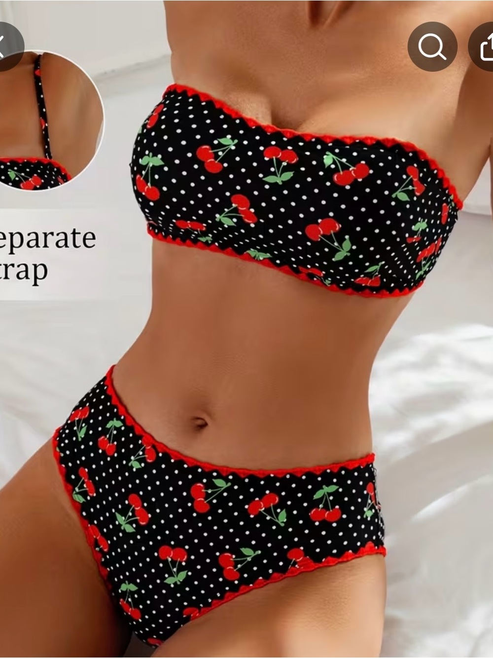 Black Cherry Polka Dot Bikini Set with Red Trim